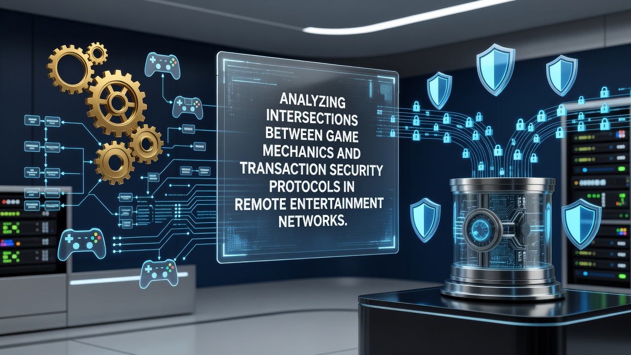 Network diagram showing encrypted data flows between game servers and payment gateways in remote entertainment systems