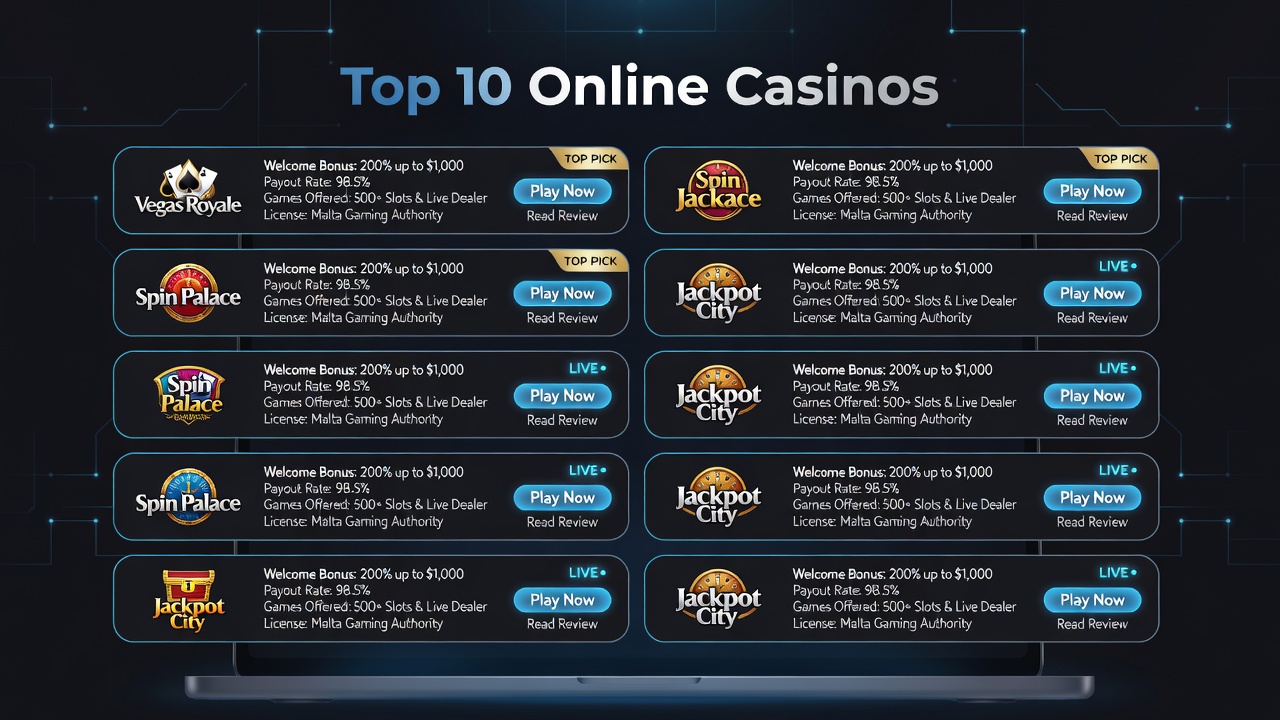 Detailed view of casino game lobbies and payment processing dashboards used by top-rated sites in 2026
